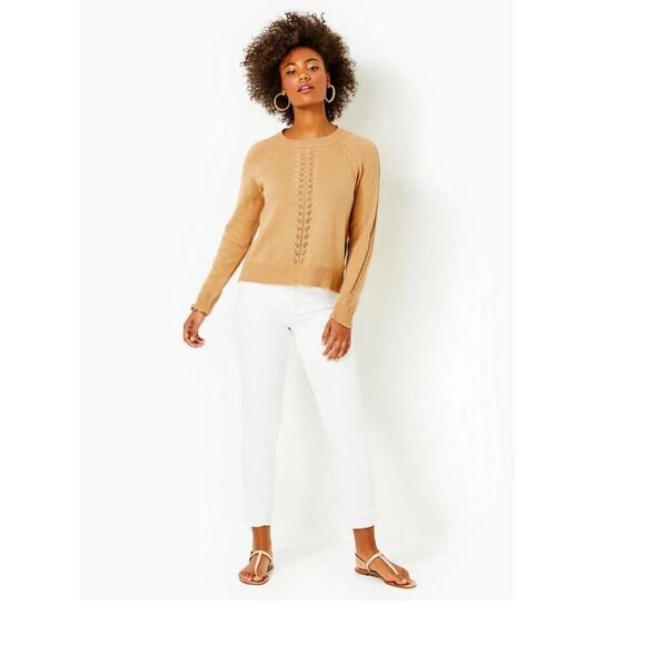 NWT LILLY PULITZER ESMA SWEATER *HEATHERED RATTAN* RAGLAN CREWNECK XS - Picture 4 of 13